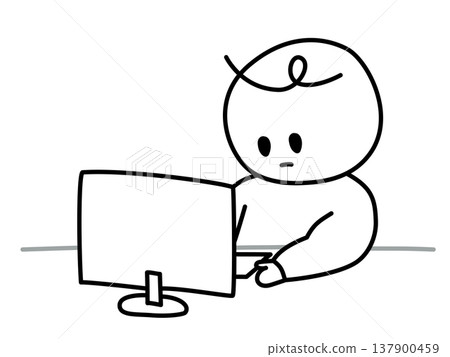 Simple line drawing of a person working at a desktop computer (facing left) - Business/Teleworking Simple line drawing of a person working at a desktop computer (facing left) - Business/Teleworking 137900459