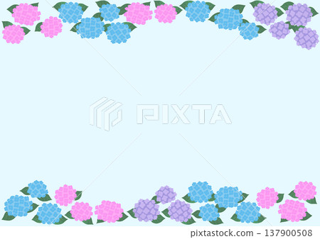 繡球花邊框背景(A尺寸,頂部和底部裝飾)向量圖 | 適用於雨季和初夏的可列印設計素材 繡球花邊框背景(A尺寸,頂部和底部裝飾)向量圖 | 適用於雨季和初夏的可列印設計素材 137900508