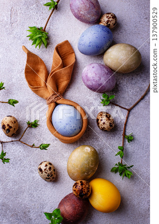 Easter eggs paint with natural dye 137900529