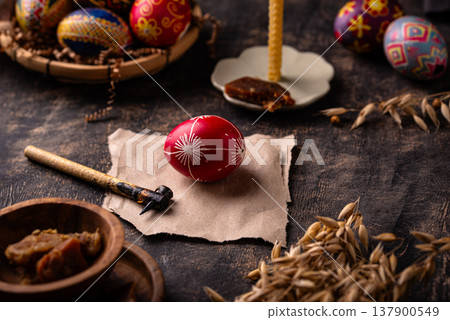 Traditional Ukrainian painting Easter eggs Traditional Ukrainian painting Easter eggs 137900549