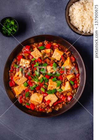 Mapo tofu, tofu in spicy mincemeat sauce. Mapo tofu, tofu in spicy mincemeat sauce. 137900675