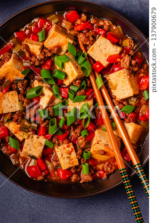 Mapo tofu, tofu in spicy mincemeat sauce. Mapo tofu, tofu in spicy mincemeat sauce. 137900679