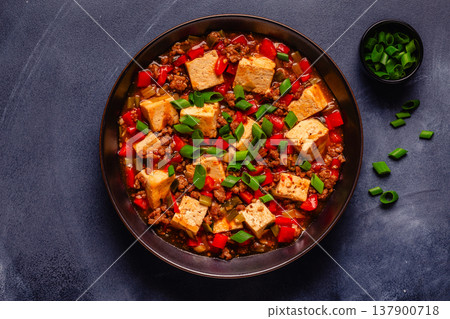 Mapo tofu, tofu in spicy mincemeat sauce. Mapo tofu, tofu in spicy mincemeat sauce. 137900718