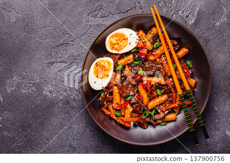 Tteokbokki ,Spicy Stir fried Rice Cake. Tteokbokki ,Spicy Stir fried Rice Cake. 137900756