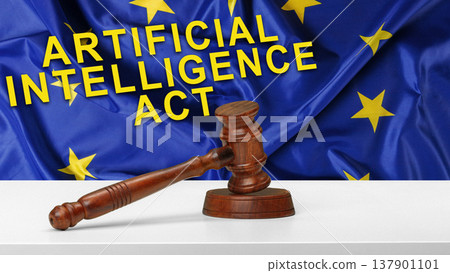 European Union introduces rules for artificial intelligence with a gavel on a table 137901101