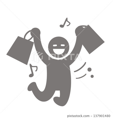 Pictogram of a person enjoying shopping (gray) Pictogram of a person enjoying shopping (gray) 137901480