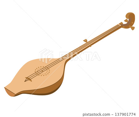 Chonguri on a white background. Traditional stringed musical instrument of Georgia and the Caucasus. Vector illustration of a wooden lute in a flat style. Folk music. Chonguri on a white background. Traditional stringed musical instrument of Georgia and the Caucasus. Vector illustration of a wooden lute in a flat style. Folk music. 137901774