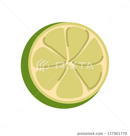 Vector illustration of a green lime slice. Half a lemon in a flat style. Fresh green cut citrus fruit icon. 137901779