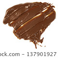 Smooth chocolate hazelnut spread smear. Creamy texture with glossy highlights. Perfect for food design, dessert concepts, and sweet snack advertisements. Isolated top view. 137901927