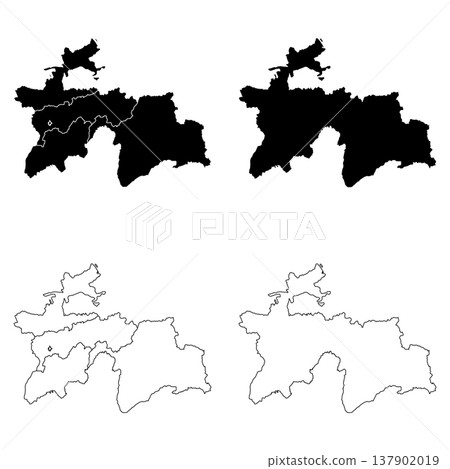 Tajikistan Outline and Solid Fill Map Set. 137902019