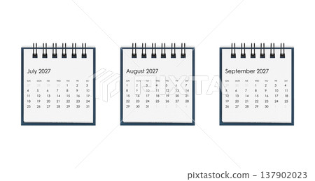 First quarter of 2027 desktop calendars isolated on white. Q1 business planning concept. 137902023