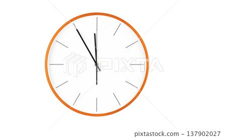 Modern Orange wall clock with minimalist design featuring clean white face 137902027