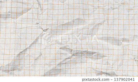 Wrinkled graph sheet with square cell pattern. Blue-tinted checkered texture ideal for educational 137902041