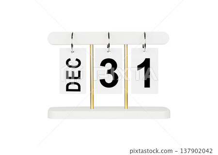 Modern flip calendar with December 31 date isolated on white. Office time management tool icon. 137902042
