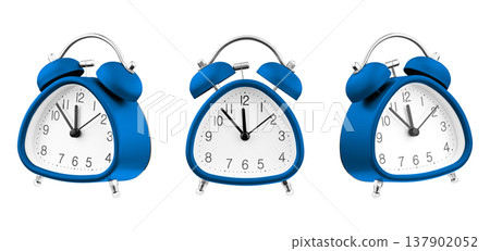 Set of Three Blue Triangle Alarm Clocks Isolated on White Background 137902052