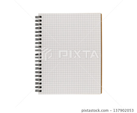 Open spiral notepad with clean white pages and kraft cover isolated on background. Open spiral notepad with clean white pages and kraft cover isolated on background. 137902053