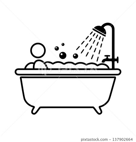 Line icon of a person taking a bath (black) 137902664