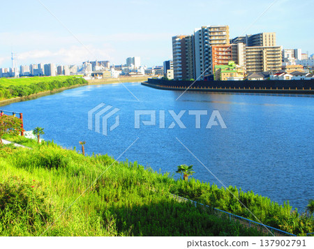 A view of the Sumida River near the red water gate where it branches off from the Arakawa River. A view of the Sumida River near the red water gate where it branches off from the Arakawa River. 137902791