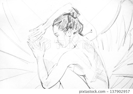 female portrait, pencil drawing illustration, sketch female portrait, pencil drawing illustration, sketch 137902957