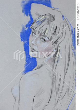 female portrait, pencil drawing illustration, sketch 137902968