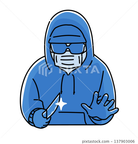 Bust-up of a suspicious person pointing a knife at you - monochrome 137903006