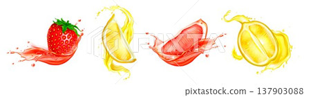 Fresh fruit juice splash with realistic slices Fresh fruit juice splash with realistic slices 137903088