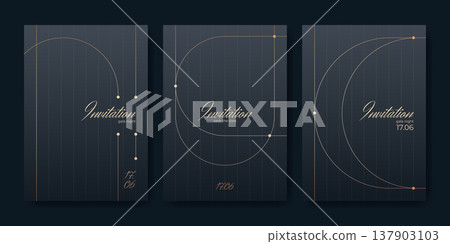 Elegant invitations set with golden lines on black 137903103