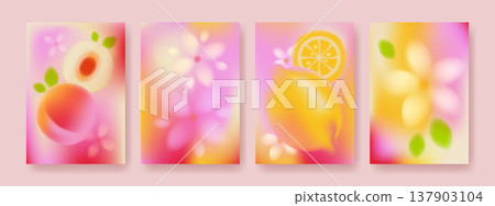 Abstract pastel fruit and flower posters set 137903104