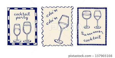 Cocktail party posters with doodle alcohol glasses 137903108