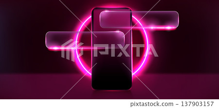 Modern smartphone, glass morphism message bubbles Modern smartphone, glass morphism message bubbles 137903157