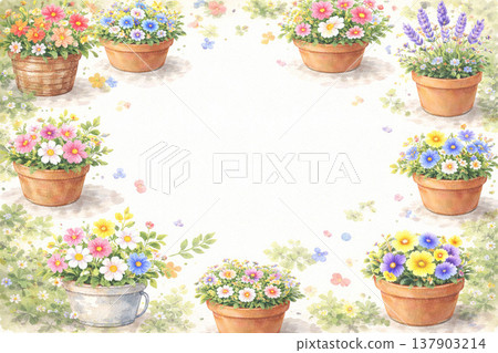 Flowerpot Series: Flowerpot Frame Background Material (with flowers in full bloom) 137903214