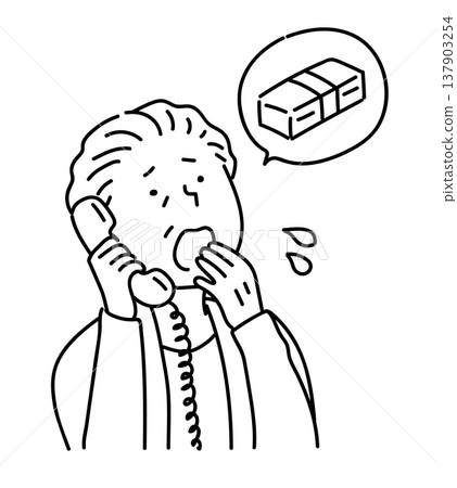 一位老人對詐騙電話的來電者感到憤怒（線條畫） 137903254