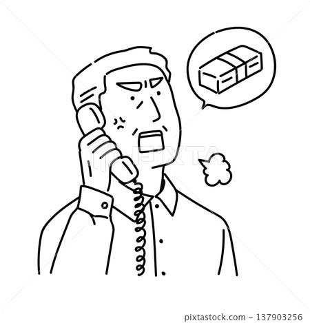 一位老人對詐騙電話的來電者感到憤怒（線條畫） 137903256