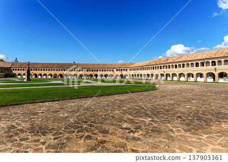 Philip II square with a cannon in the citadel of Jaca, military fortification in Spain. Parade ground of the Fortress Philip II square with a cannon in the citadel of Jaca, military fortification in Spain. Parade ground of the Fortress 137903361