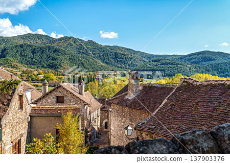 Beautiful village Hecho in the pyrenees mountains Huesca Spain Europe Beautiful village Hecho in the pyrenees mountains Huesca Spain Europe 137903376