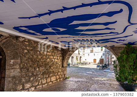 Beautiful village Hecho in the pyrenees mountains Huesca Spain Europe 137903382