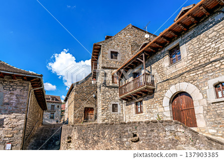 Beautiful village Hecho in the pyrenees mountains Huesca Spain Europe 137903385