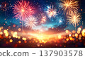 煙火在夜空中綻放的散景背景 | 閃耀的夏季活動橫幅素材 137903578