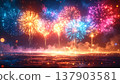 煙火在夜空中綻放的散景背景 | 閃耀的夏季活動橫幅素材 137903581