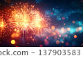 煙火在夜空中綻放的散景背景 | 閃耀的夏季活動橫幅素材 137903583
