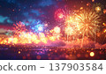 煙火在夜空中綻放的散景背景 | 閃耀的夏季活動橫幅素材 137903584