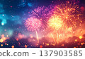 煙火在夜空中綻放的散景背景 | 閃耀的夏季活動橫幅素材 137903585
