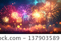 煙火在夜空中綻放的散景背景 | 閃耀的夏季活動橫幅素材 137903589