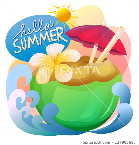 green young coconut hello summer theme 137903685