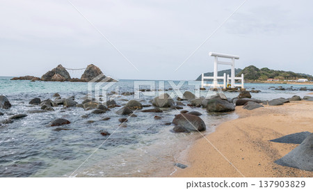 torii gate and Sakurai Futamigaura couple stones, toshima torii gate and Sakurai Futamigaura couple stones, toshima 137903829