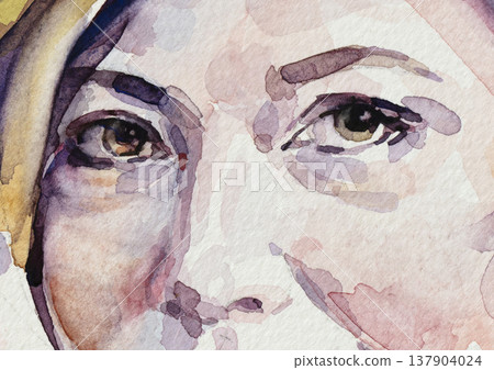watercolor painting, female portrait, handmade watercolor painting, female portrait, handmade 137904024