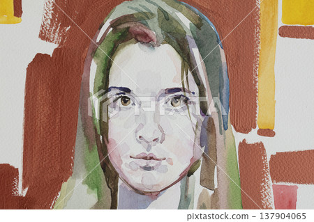 watercolor painting, female portrait, handmade 137904065