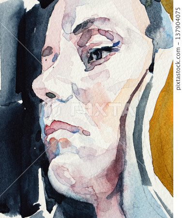 watercolor painting, female portrait, handmade watercolor painting, female portrait, handmade 137904075