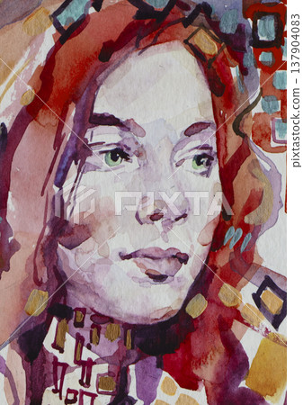 watercolor painting, female portrait, handmade watercolor painting, female portrait, handmade 137904083