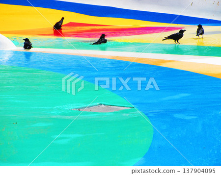 A view of the wading pool at Toneri Park, a metropolitan park in Adachi Ward, Tokyo. A view of the wading pool at Toneri Park, a metropolitan park in Adachi Ward, Tokyo. 137904095